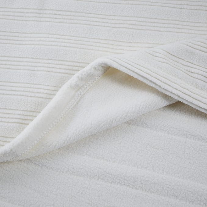 Serta Travis Fleece Ultra Soft Tri-Rib Textured Electric Blanket, Cozy and Snuggly Cover Fast Heating for Cold Weather, Auto Shut Off, Multi Heat Setting Controller, Full, Cream