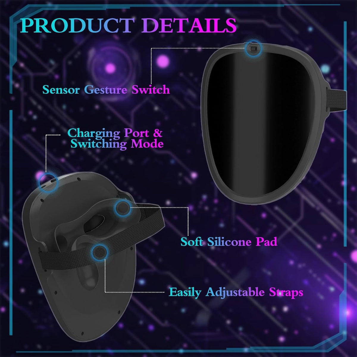 LED Mask with Gesture Sensing, Cool Light Up Transforming Face Mask for Halloween Xmas Cosplay