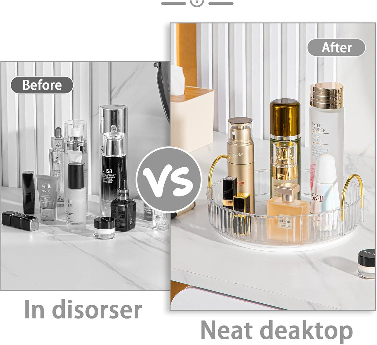 Rotating Makeup Organizer for Vanity, High-Capacity Skincare Clear Make Up Storage Perfume Organizers Cosmetic Dresser Organizer Countertop 360 Spinning (Clear, 1 Tier)