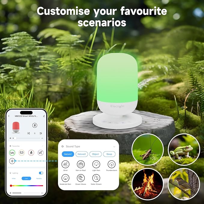 White Noise Machine, Baby Sound Machine with Night Light, 34 Soothing Sleep Sounds App Control, 7 Colors Nightlight with Timer, Wi-Fi White Noise Sound Machine for Adult Baby Sleep Travel