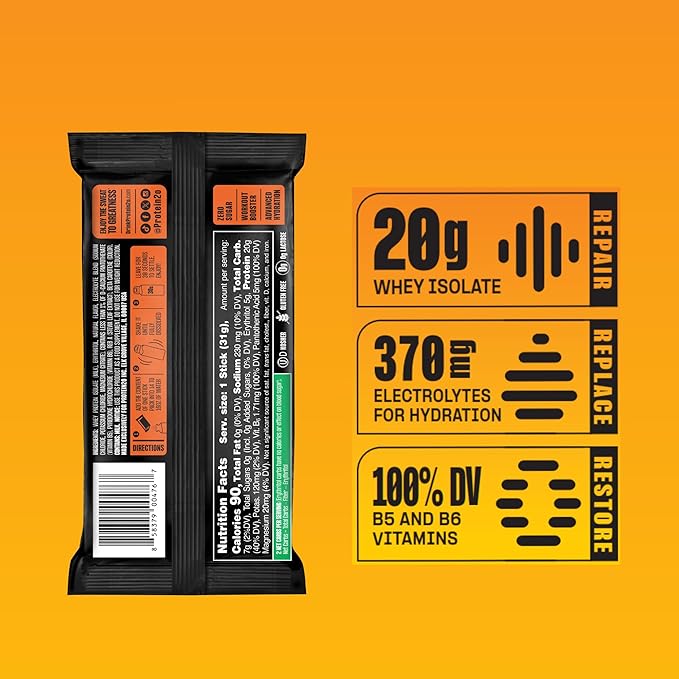 Protein2o 20g Whey Protein Isolate Clear Protein Powder, 370mg of Electrolytes, Vitamins B5 & B6, Sugar Free, Orange Mango, 16-Pack