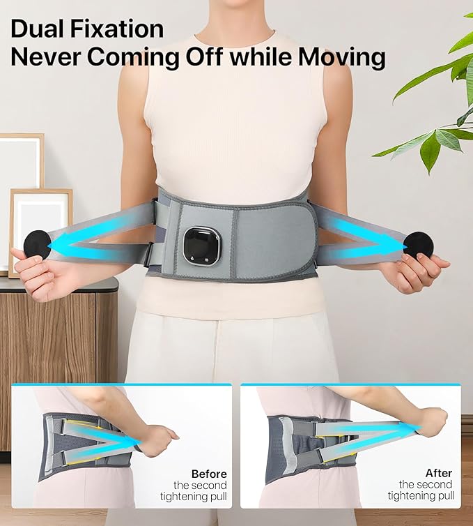 ALLJOY 67" Cordless Heating Pad for Back Pain Relief FSA HSA Eligible, Father's Day Gifts for Dad Men Women Mom, Portable Lower Back Massager with 3 Heat 5 Vibration, Lock Screen Supported