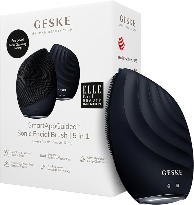 SmartAppGuided Sonic Facial Brush 5 in 1 | Vibrating Electric Cleansing Brush | Soft Silicone | Professional Cleanser | Skin Exfoliator | Face Massager