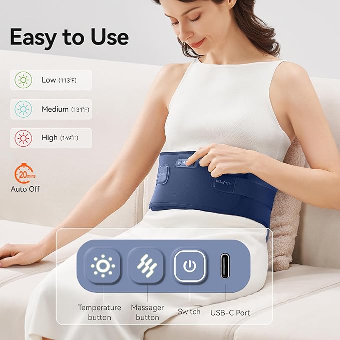 Cordless Heating Pad for Back Pain Relief: MAXwarm 3.0[2025 Upgraded], IKEEPFIT Electric Heat Pad with Massager for Period Cramps, Extra Large 65", 8000mAh Battery, Gift for Women Men (Blue)
