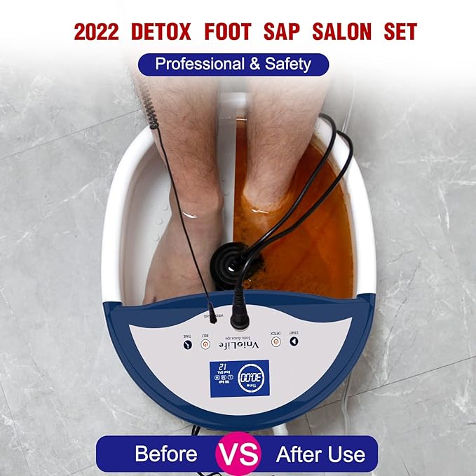 Ionic Foot Bath Detox Machine, Ion Detox Foot Bath Cleanse, LED Display Foot Detox Spa with Heated Belt, Wrist Strap, Arrays, Liners (Portable Handbag)