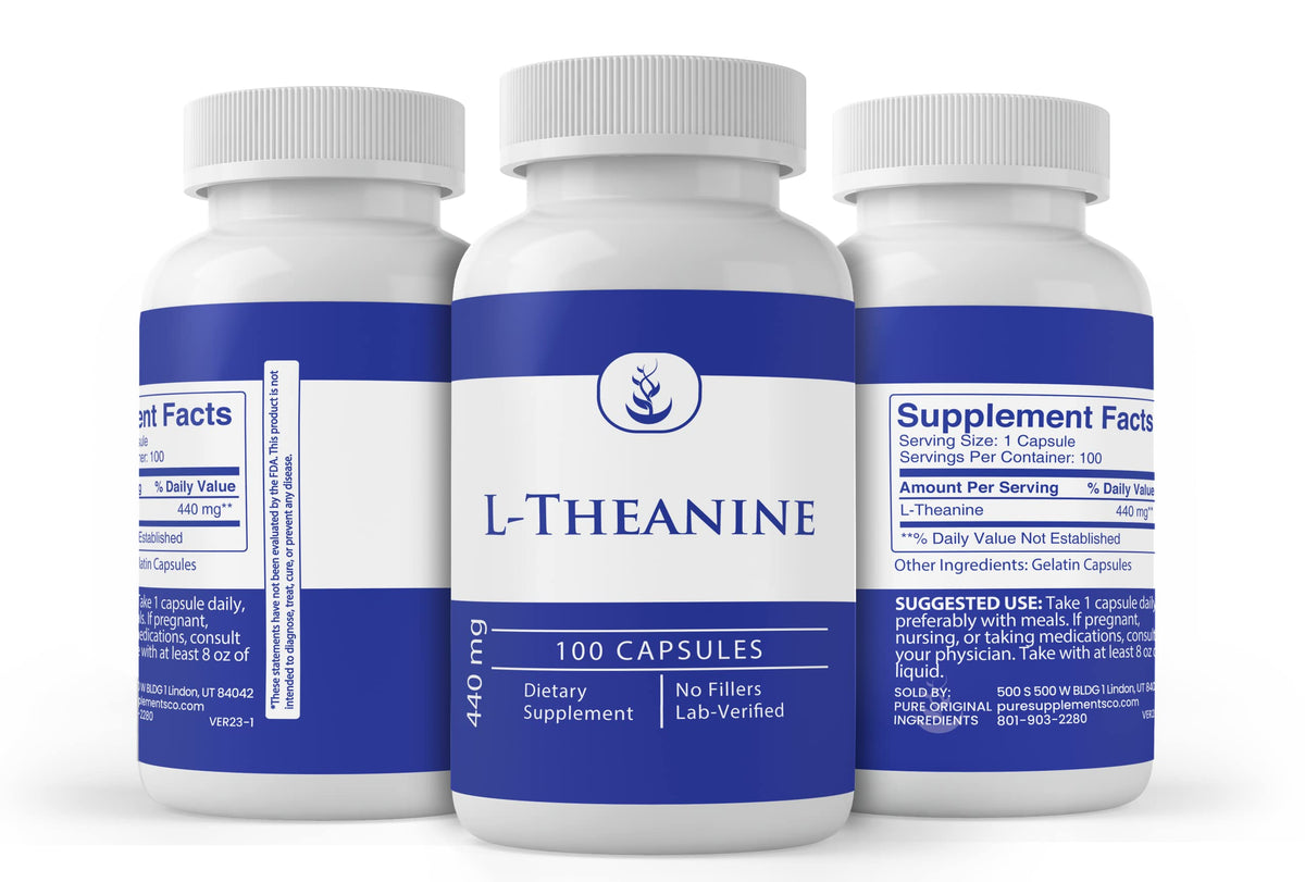 Pure Original Ingredients L-Theanine, (100 Capsules) Always Pure, No Additives or Fillers, Lab Verified
