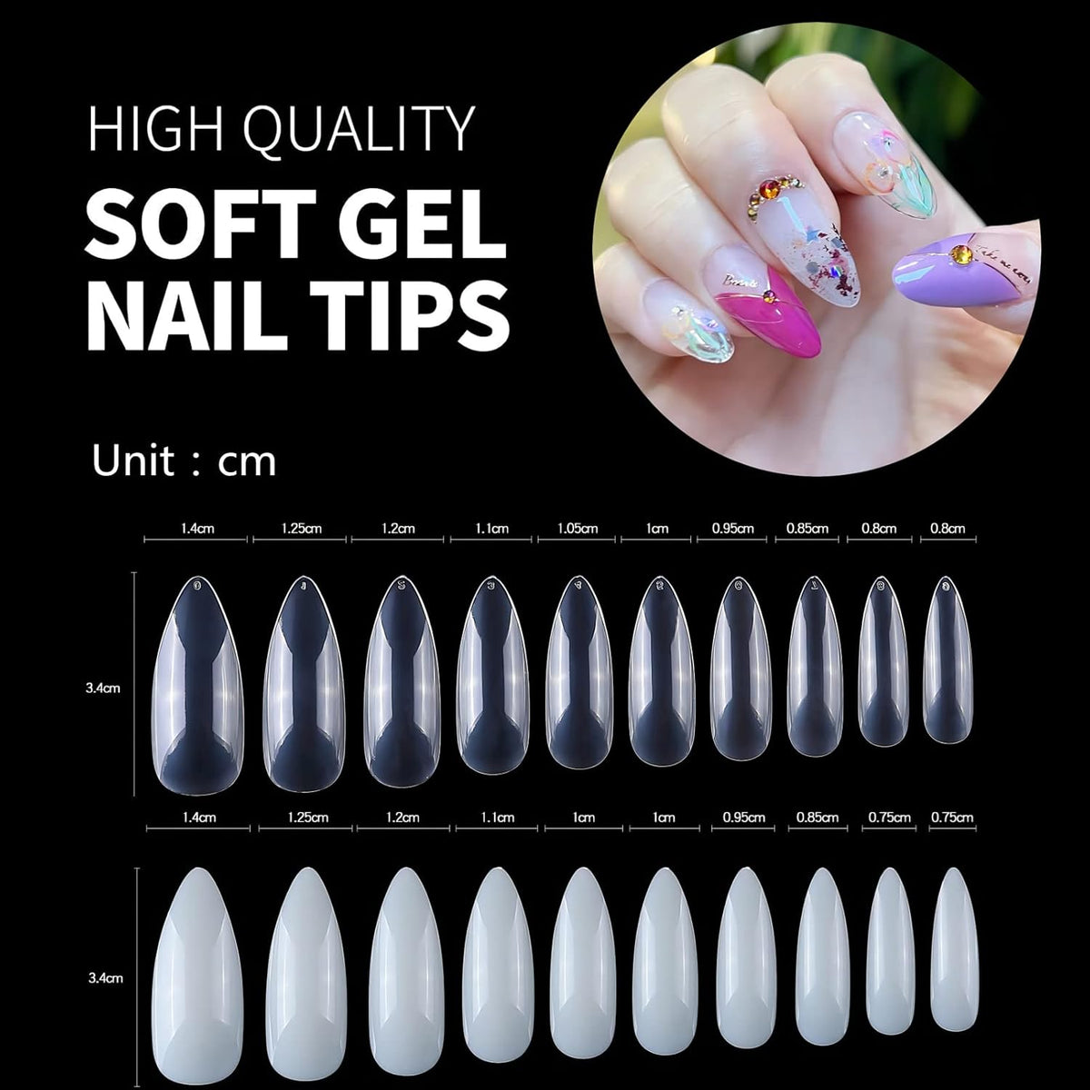 Stiletto Nail Tips,1000 PCS Artificial Full Cover Fake Nails Soft Gel Tips 10 Sizes with Box for Home DIY Nail Salon (Clear and Natural 5)
