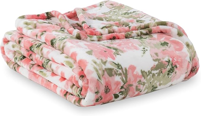 Berkshire Blanket-Classic Heavyweight Soft Printed VelvetLoft® Plush Blanket, Full/Queen Size Soft Fuzzy Warm Blanket for Couch Sofa Bed, Abstraction Pink Green, 90in x 90in