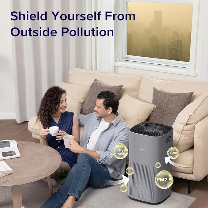 LEVOIT Air Purifiers for Home Large Room Up to 2933 Sq. Ft with Smart WiFi, PM2.5 Monitor, HEPA Sleep Mode, 3-in-1 Filter for Smoke, Pet Allergies, Dust and Odor, Alexa Control, Core 600S-P, Gray