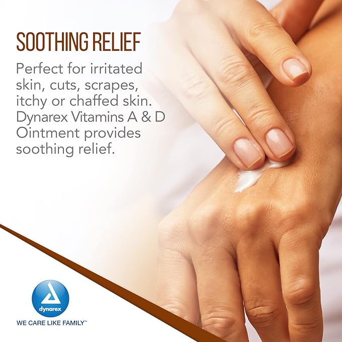 Dynarex Vitamins A & D Ointment, Ointment with Vitamin A and Vitamin D Skin Protectant, for Diaper Rash and Discomfort, White, 15 oz Jar
