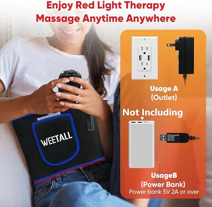 Red Light Therapy Belt for Body: Infrared Heating Vibration Massage Wrap Pad for Waist, Shoulder, Belly Pain Relief, Portable Relaxation Device for Home, Women & Men (Blue Black)