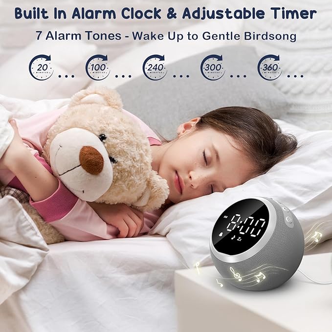 Rohent Sound Machine for Sleep: 25 Soothing Sounds, 7 Soft Wake-Up Sounds, 16 Adjustable Volume & Timer, Memory Function - Ideal for Bedrooms Use