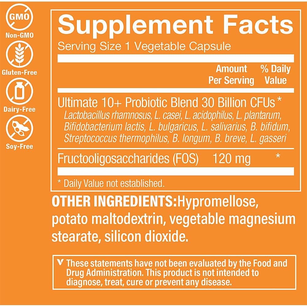 The Vitamin Shoppe Ultimate 10+ Probiotics 13 Billion CFUs, Digestive & Immune Support, Multi-Strain Probiotic Supplement for Men & Women, Gluten Free, Non GMO, Vegetarian, 60 Capsules