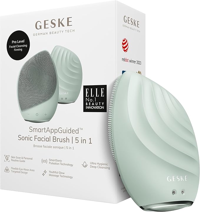SmartAppGuided™ Sonic Facial Brush 5 in 1 | Vibrating Electric Facial Cleansing Brush | Soft Silicone Brush | Professional Facial Cleanser | Skin Cleanser & Exfoliator | Face Massager
