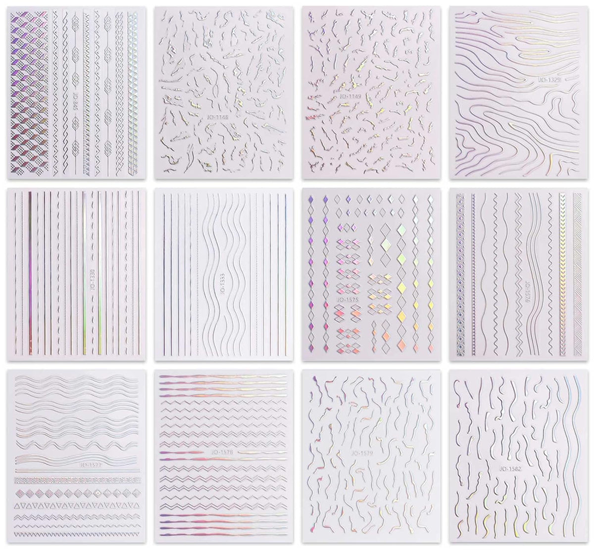 JMEOWIO 12 Sheets Aurora Nail Art Stickers Decals Self-Adhesive Pegatinas Uñas Glitter Holographic Nail Supplies Nail Art Design Decoration Accessories