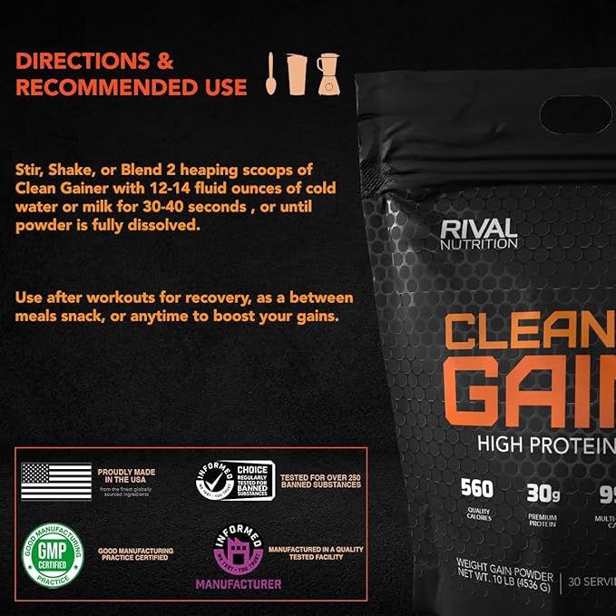 RIVAL NUTRITION Clean Gainer - Soft Serve Vanilla 10 lbs