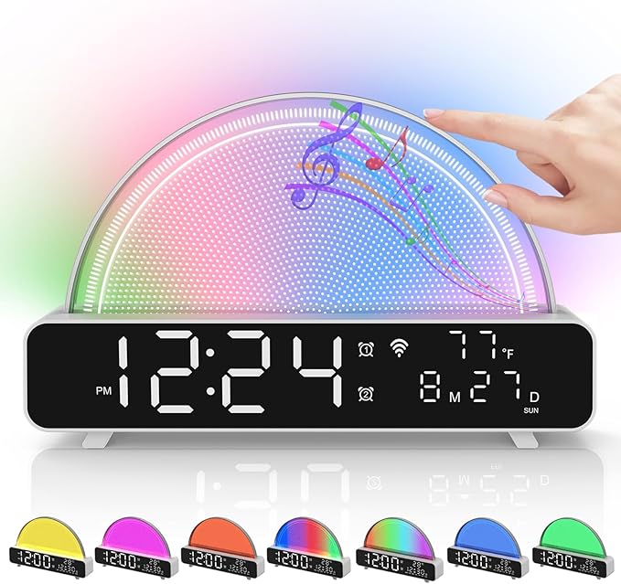zerain Sound Machine Sunrise Alarm Clock,Gentle Wake Up Light,Toddler Sleep Trainer,White Noise Soother,Custom Sleep Program Auto Brightness Adjustment,Smart Light 99 Color (White)