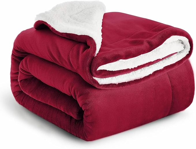 IR Imperial Rooms Sherpa Fleece Throw Blanket Twin Size for Couch - Thick and Warm Fluffy Blankets for Winter, Soft and Fuzzy Twin Blanket for Bed, Burgundy, 60x80 Inches
