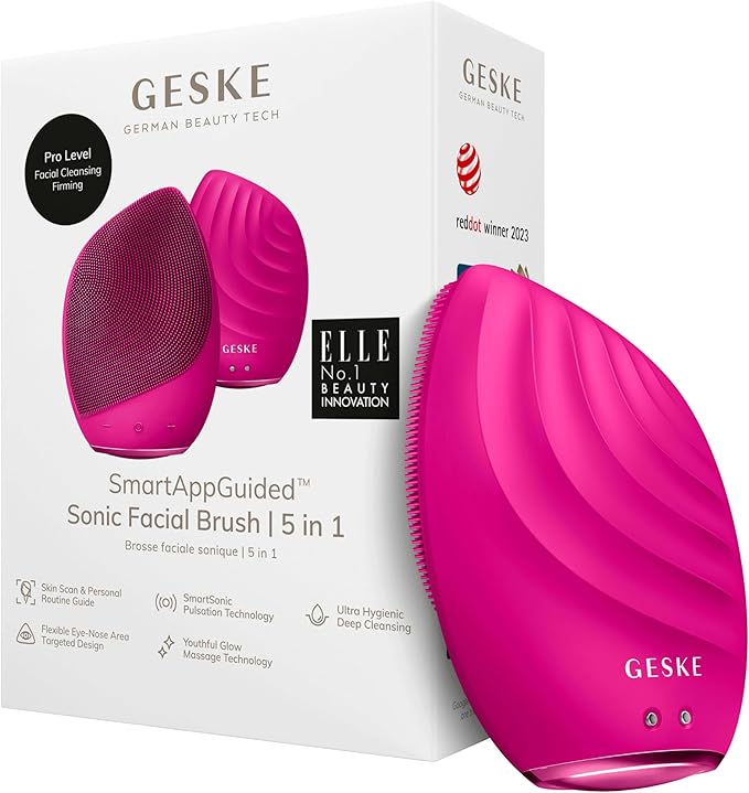 SmartAppGuided™ Sonic Facial Brush 5 in 1 | Vibrating Electric Facial Cleansing Brush | Soft Silicone Brush | Professional Facial Cleanser | Skin Cleanser & Exfoliator | Face Massager