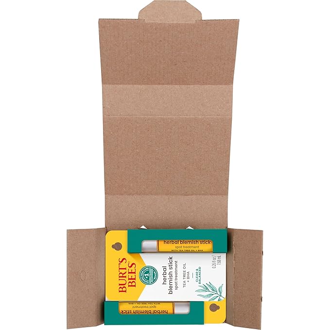 Burt’s Bees Clear and Balanced Herbal Blemish Stick, with Tea Tree Oil, On-the-Go Blemish Care, Unclogs Pores, Use with Skincare Products, 2-Pack, 0.26 fl. oz.