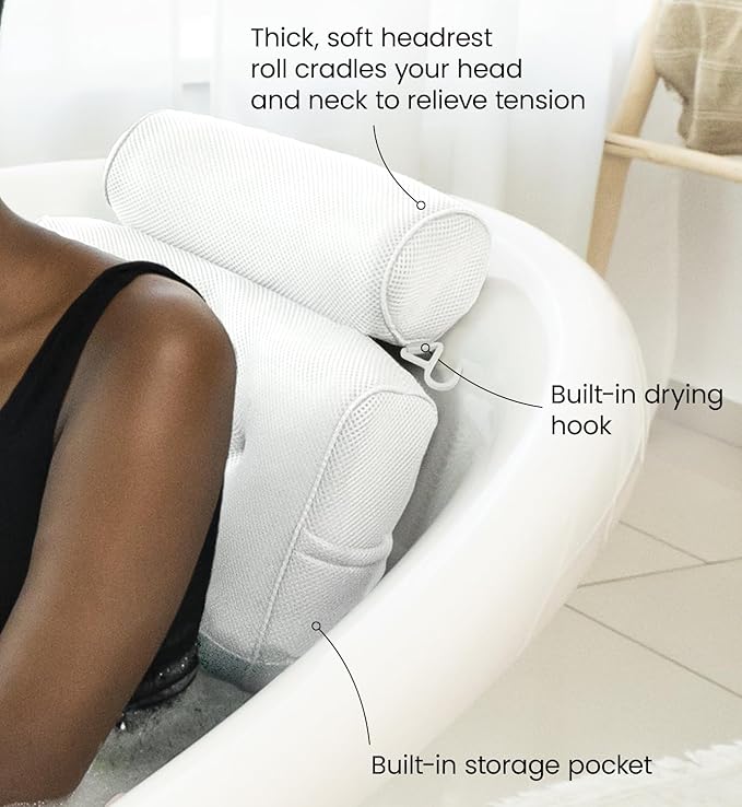 Everlasting Comfort Luxury Bath Pillow - Head, Neck, Back Support Cushion for Bathtub, Spa, Soaking