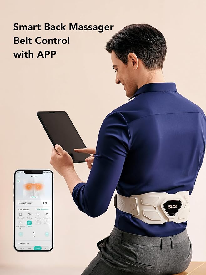 SKG Lower Back Massager Gifts for Men Women for Pain Relief, Adjustable Cordless Heating Pad Infrared Vibrating Back Massager Waist Lumbar Belt W9 PRO