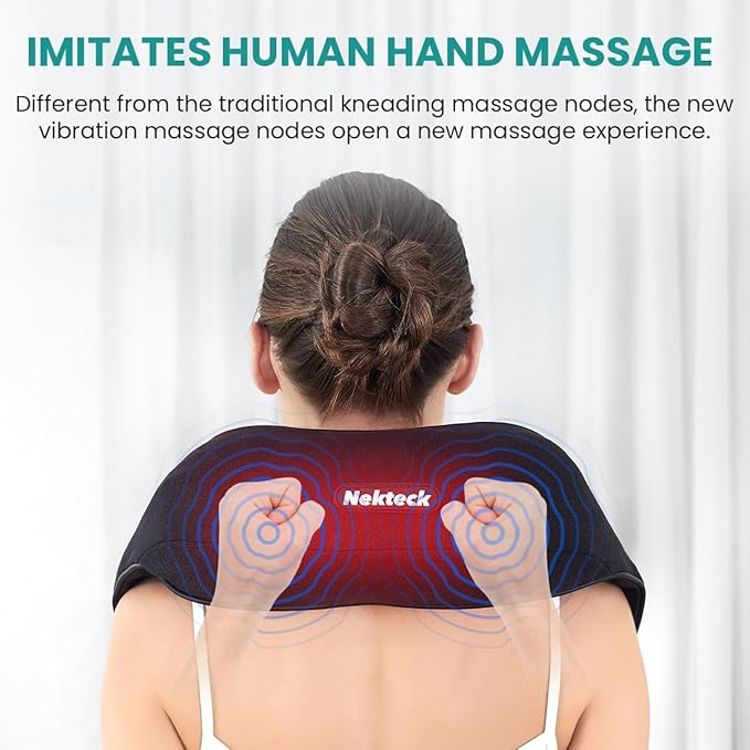 Nekteck Vibrating Neck and Back Massager with Soothing Heat, Electric Deep Tissue Massage Pillow for Shoulder, Leg, Body Muscle Pain Relief, Home Office Car Use, Gifts for Men Women, FSA/HSA Eligible