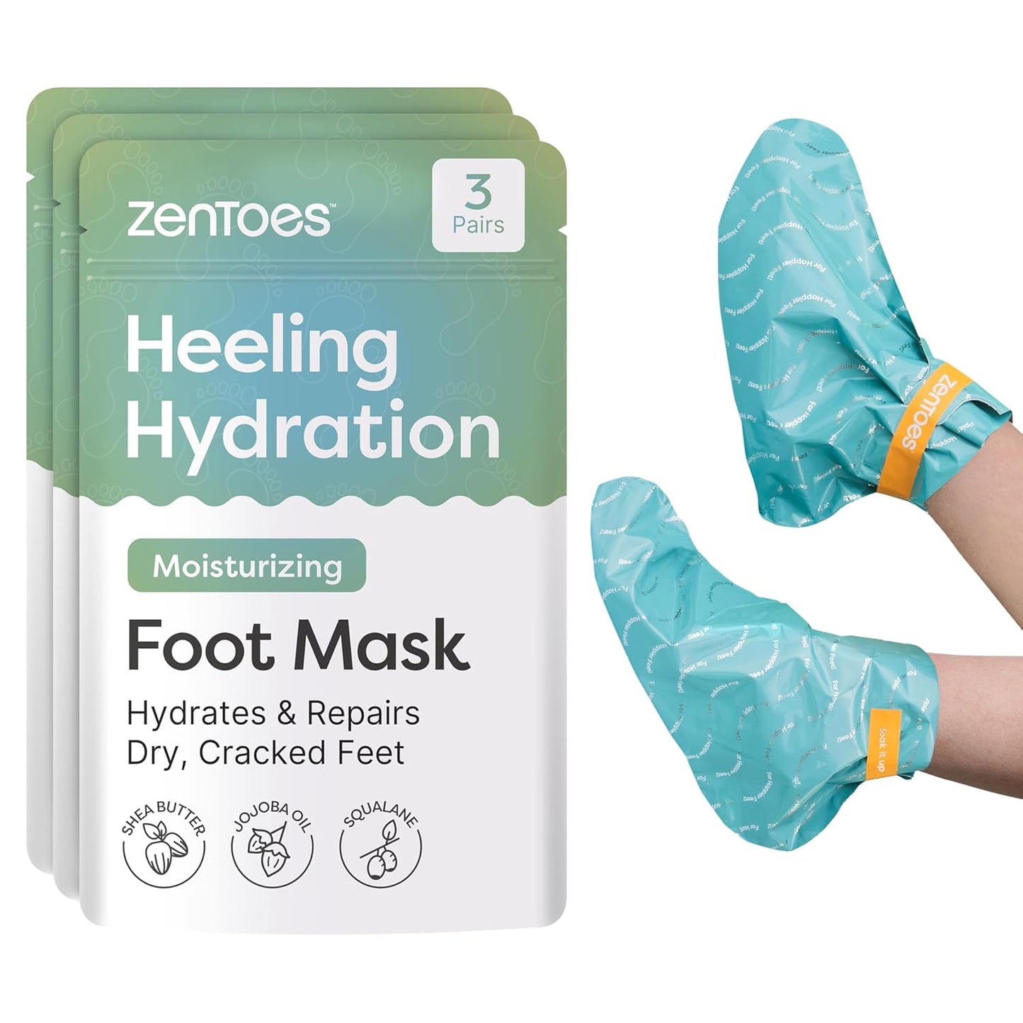 ZenToes Moisturizing Foot Mask for Dry Cracked Feet | Shea Butter, Jojoba Oil & Squalane Infused Hydrating Sheet Masks | Spa Experience At Home | Mess Free Design | Vanilla Citrus Scented, 3 Pairs