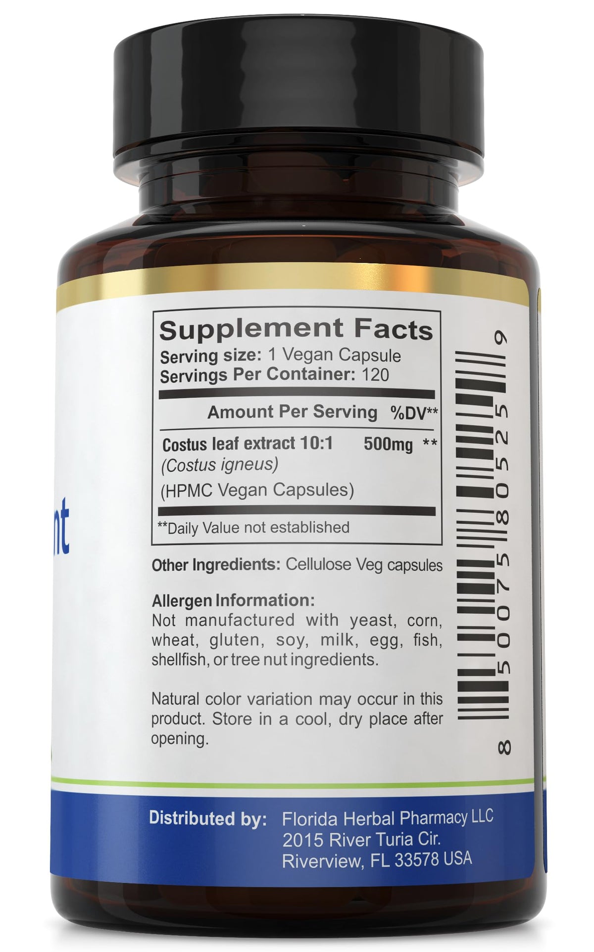 Florida Herbal Pharmacy, Insulin Plant Costus Igneus Leaf Extract Supplement Capsules 10:1 (120 Capsules), 4 Months Supply