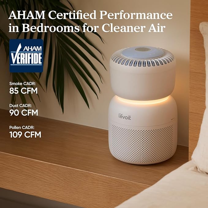 LEVOIT Air Purifier for Baby with White Noise Sound Machine and Blue-Light-Free Night Light in Home Bedroom, HEPA Filter with 5 Air Quality Monitor, Removes Ultrafine Particles, Smart WiFi, Sprout