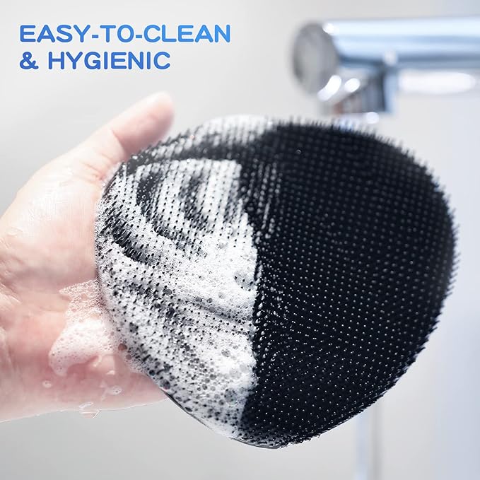Manmihealth 15.7" Cute Silicone Body Scrubber & Soft Shower Brush Face Scrubber Set (3 PCS), Paw-Shaped Silicone Back Brush & Body Facial Scrubber with Super-Soft Bristles Combination(GraySet)