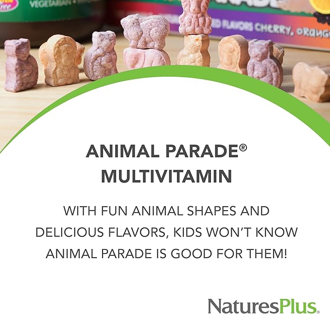Natures Plus Animal Parade Children's Chewable Multivitamin - Orange Flavor - 180 Animal-Shaped Tablets - Promotes Health & Well-Being - Vegetarian, Gluten Free - 90 Servings