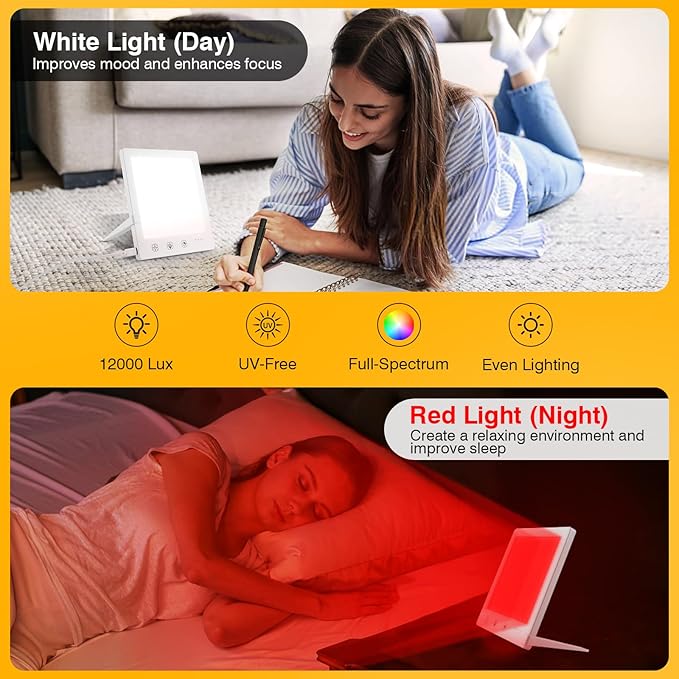 Light Therapy Lamp and Red Light Therapy for Face, UV-Free Sun Lamp with 660nm Red Light and 12000 Lux Bright White Light, with 10000 mAh Power Bank for Boosting Mood & Skin Heal-th.