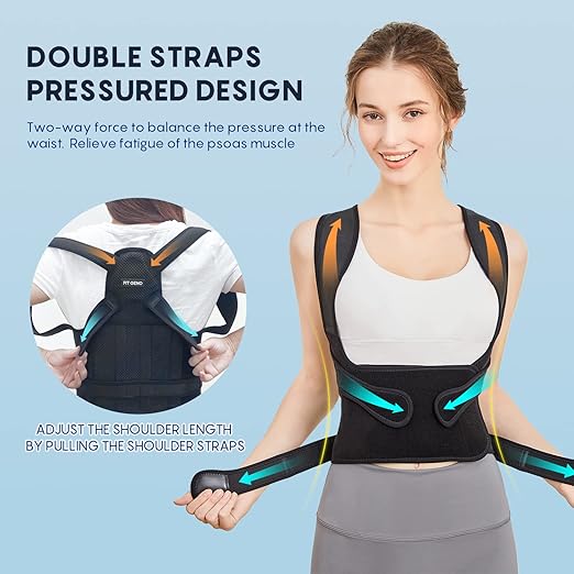 Fit Geno Back Brace Posture Corrector for Women and Men, Shoulder Straightener, Adjustable Full Back Support, Upper and Lower Back Pain Relief - Scoliosis, Hunchback, Hump, Thoracic, Spine Corrector