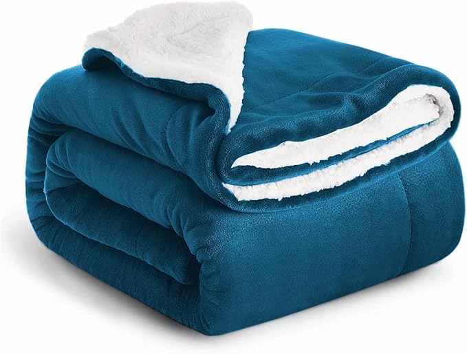 IR Imperial Rooms Sherpa Blankets Queen Size - Thick and Warm Blankets for Winter, Reversible Soft and Fuzzy Fluffy Queen Size Blanket for Bed, Teal, 90x90 Inches