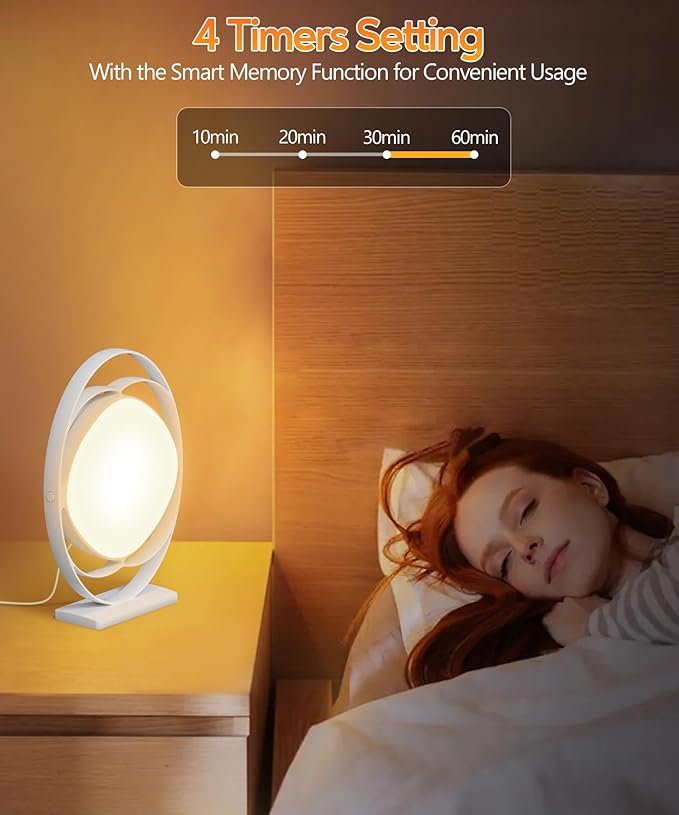 HIBOITEC Light Therapy Lamp - 10000 Lux UV-Free Sun Light With 3 Color Temperature, 5 Adjustable Brightness, Timer & Memory Function - Happy Mood Light for Office Home, White