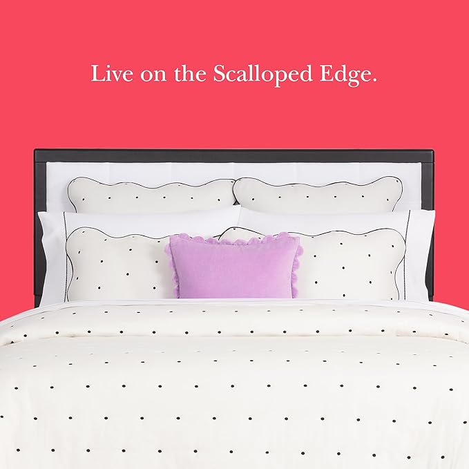 kate spade new york Scalloped Edge 3-Piece Full/Queen Quilt Bedding Set, 100% Cotton Reversible Cover, All Season Warmth Bedding, Machine Washable, Marshmallow