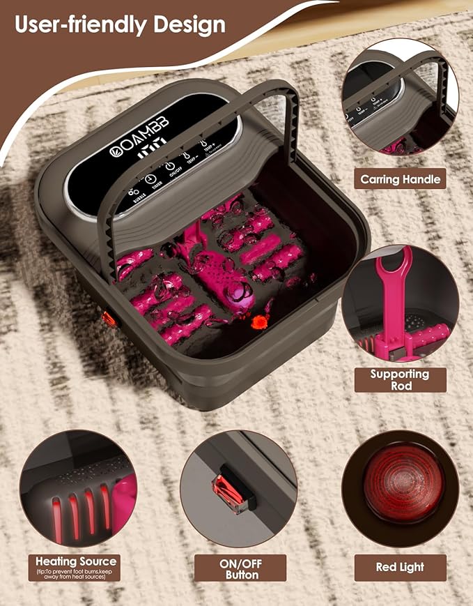 Collapsible Foot Spa with Heat, Bubble and Temp Control, Foot Bath Massager with XL Touch Screen and Massage Rollers, Foot Soaking Tub, Pedicure Foot spa for Stress Relief (Dark Grey)