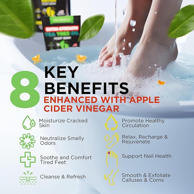 DAILY REMEDY 4-Pack Foot Soak Set - 2 Extra Strength Tea Tree Oil & 2 Citrus Detox - Made In USA - Soothes Sore Tired Feet, Athletes Foot, Stubborn Foot Odor, Softens Calluses & Refreshes & Detoxifies