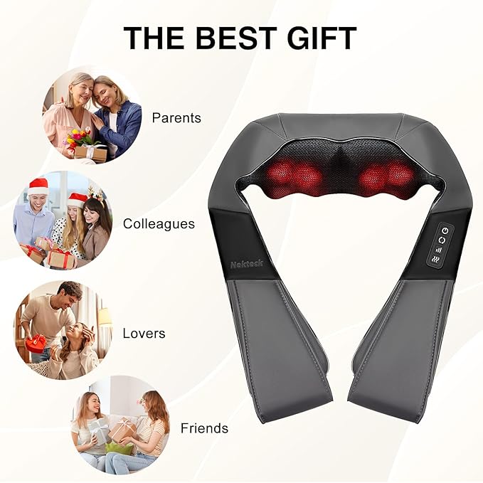 Shiatsu Neck and Back Massager with Soothing Heat, Electric Deep Tissue 3D Kneading Massage for Shoulder, Leg, Body Muscle Pain Relief, Home, Office, and Car