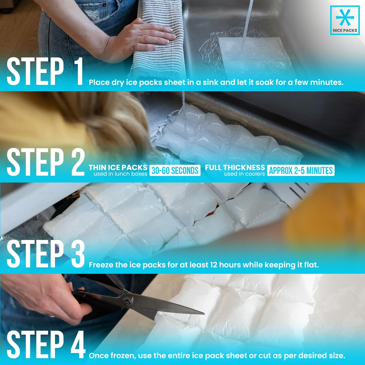 Nice Packs Reusable Dry Ice Packs for Coolers, Flexible Long Lasting Freezer Packs for Lunch Boxes, Shipping Frozen Food (15 Extra Large Sheets)