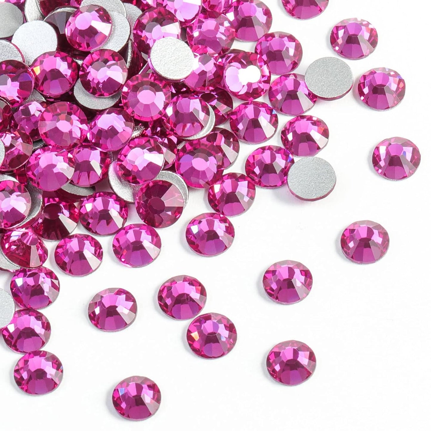 Beadsland 1440pcs Flat Back Crystal Rhinestones Round Gems for Nail Art and Craft Glue Fix, Fuchsia,SS8,2.3-2.5mm