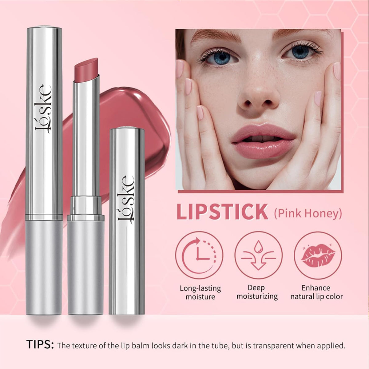 Black Honey Lip Balm, Lip Tinted, Moisturizing Lip Care for Soft Smooth Lips, Long Lasting Hydration, Natural Ingredients Nourishing Formula for Dry Lips (1PCS Pink Honey, Large)