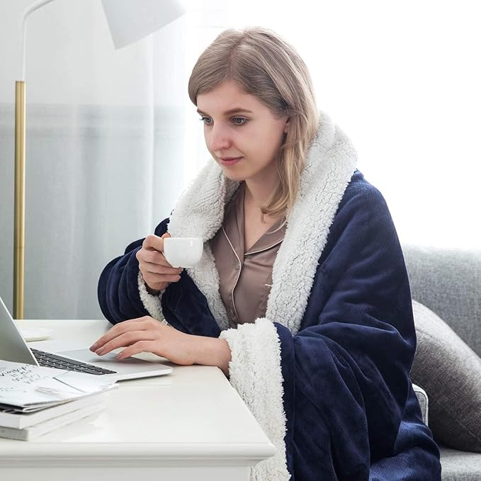IR Imperial Rooms Navy Sherpa Fleece Throw Blanket for Bed - Wholesale Bulk Pack of 16 Sherpa Blankets - Soft Fluffy Throw Blankets for Hotels, Guest Bedroom, 50x60 Inches