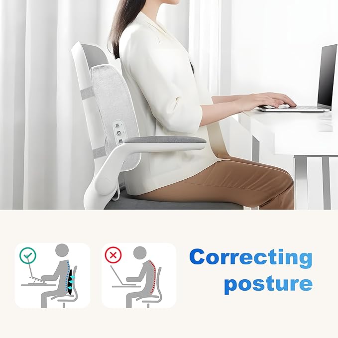 CILI Lumbar Support Pillow for Office Chair, Heated Back Support with Vibration, Back Massager for Chair, Rest Cushion Pillow for Desk Chair Sofa, Gifts for Mom Dad Women Men(Blue)