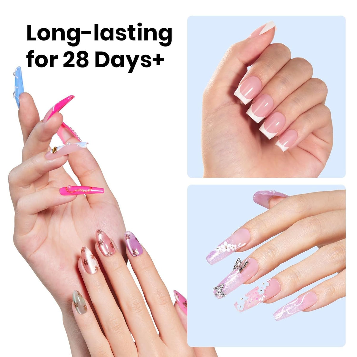 Beetles 2Pcs 20g Nail Glue Gel, No Wipe, Hands-Free Tipex Solid Nail Glue Gel, Super Strong for Acrylic Nails Extension Fake Nails, 3D Nail Art, Great for Home & Salon Use, U V Light Required