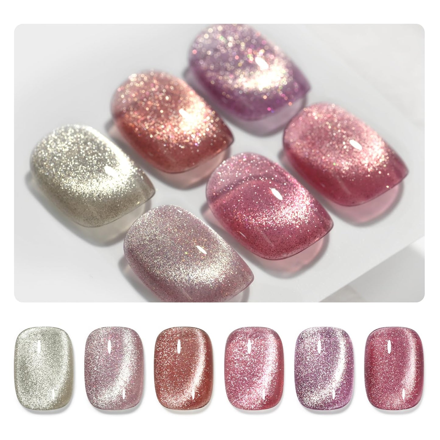 GAOY Glitter Cat Eye Gel Nail Polish Set with Magnet Pink Galaxy for Holographic Cat Eye, Salon Gel Manicure and Nail Art DIY at Home
