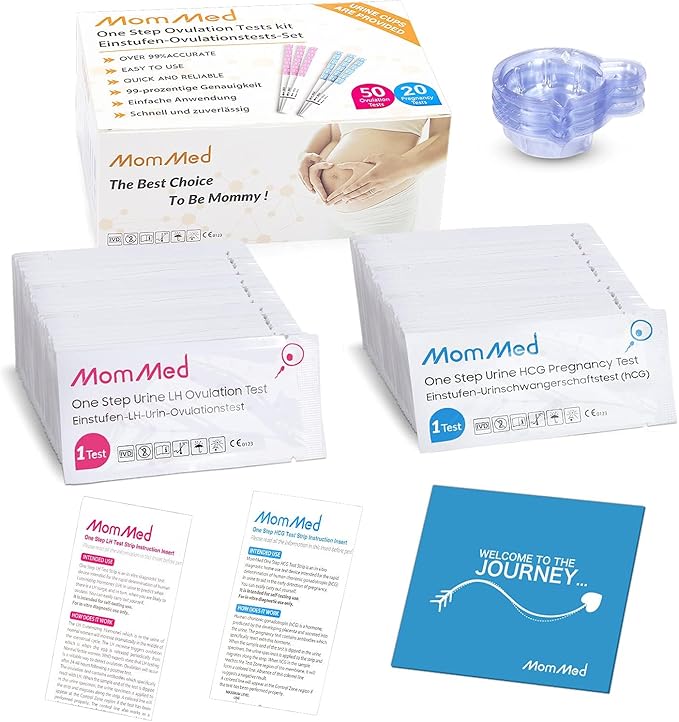 MomMed Ovulation Test Kit (HCG15-LH40), 15 Pregnancy & 40 Ovulation Test Strips with 55 Urine Cups Reliable & Quick Early Pregnancy Test