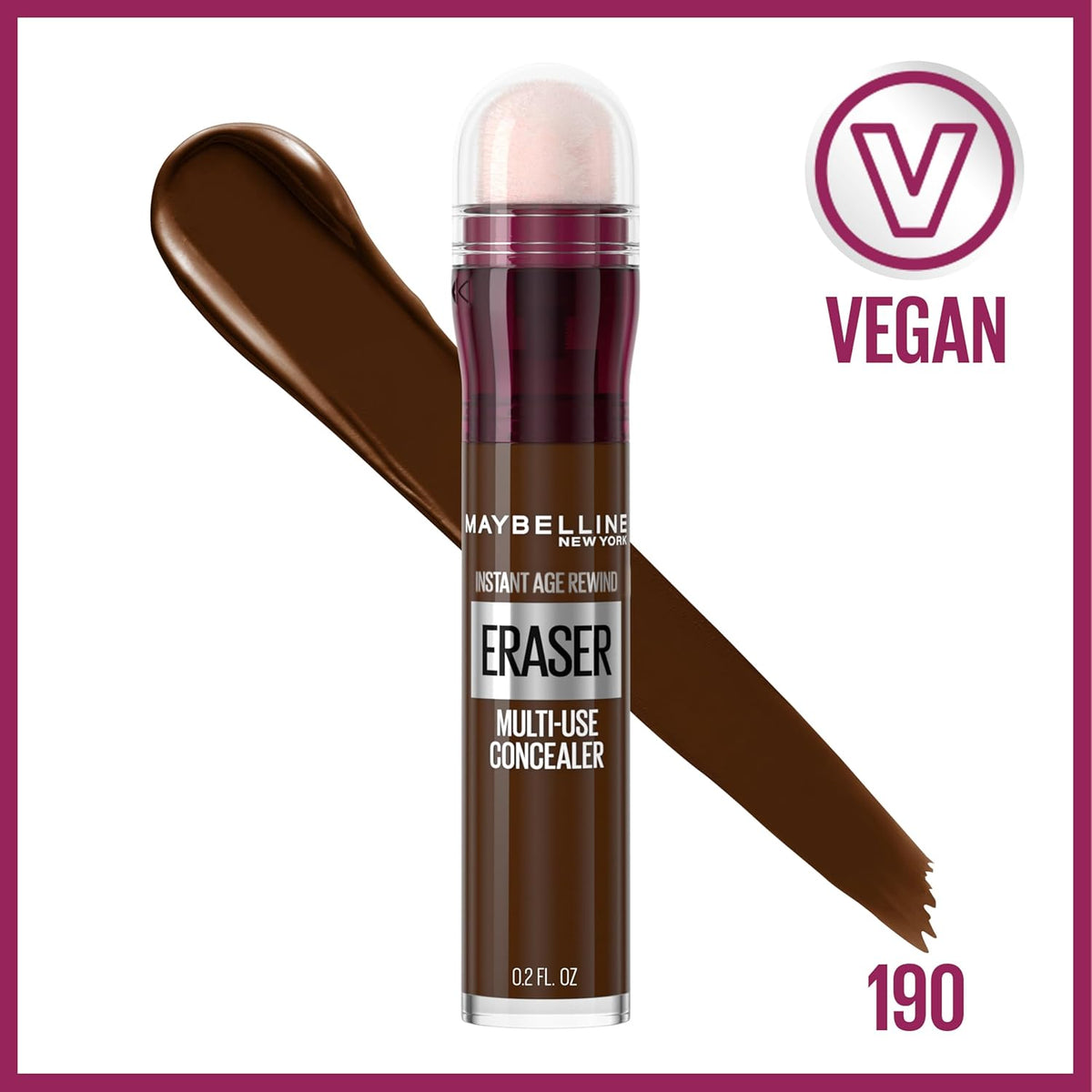 Maybelline Instant Age Rewind Instant Eraser Multi-Use Concealer, Crease-Resistant Coverage, Up to 12HR Moisturizing Wear, 190, 1 Count