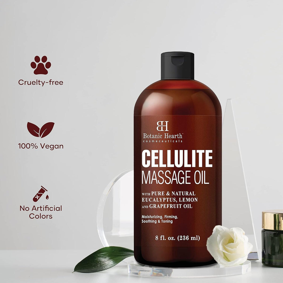 Botanic Hearth Anti Cellulite Massage Oil | Cellulite Oil for Thighs and Butt Firming | Unique Blend of Massage Essential Oils | Improves Skin Tone, Skin Firmness & Tightness | 8 Fl Oz